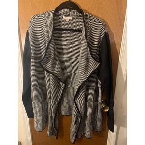 Roz & Ali Knit Jacket Cardigan Womens Size 2X Black White Business Casual N5